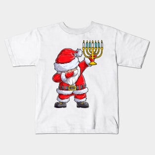 Menorah Santa Hat Chanukah Hanukkah Jewish Christmas Pajama Kids T-Shirt